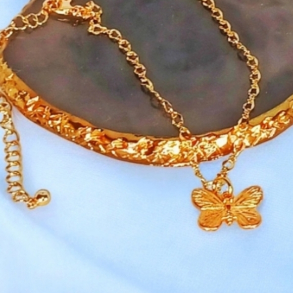 Gold Butterfly Choker Charm Necklace Butterflycore Girlcore New Preppy Coqeutte - Picture 1 of 12